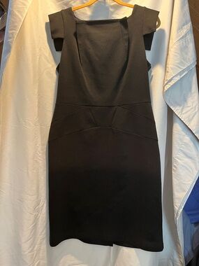 Classic Black Cap Sleeve Midi Sheath Dress size 12